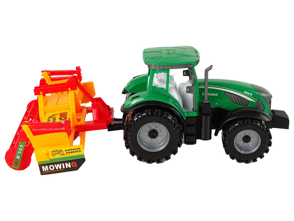 Dětský traktor s kultivátorem na setrvačník zelený