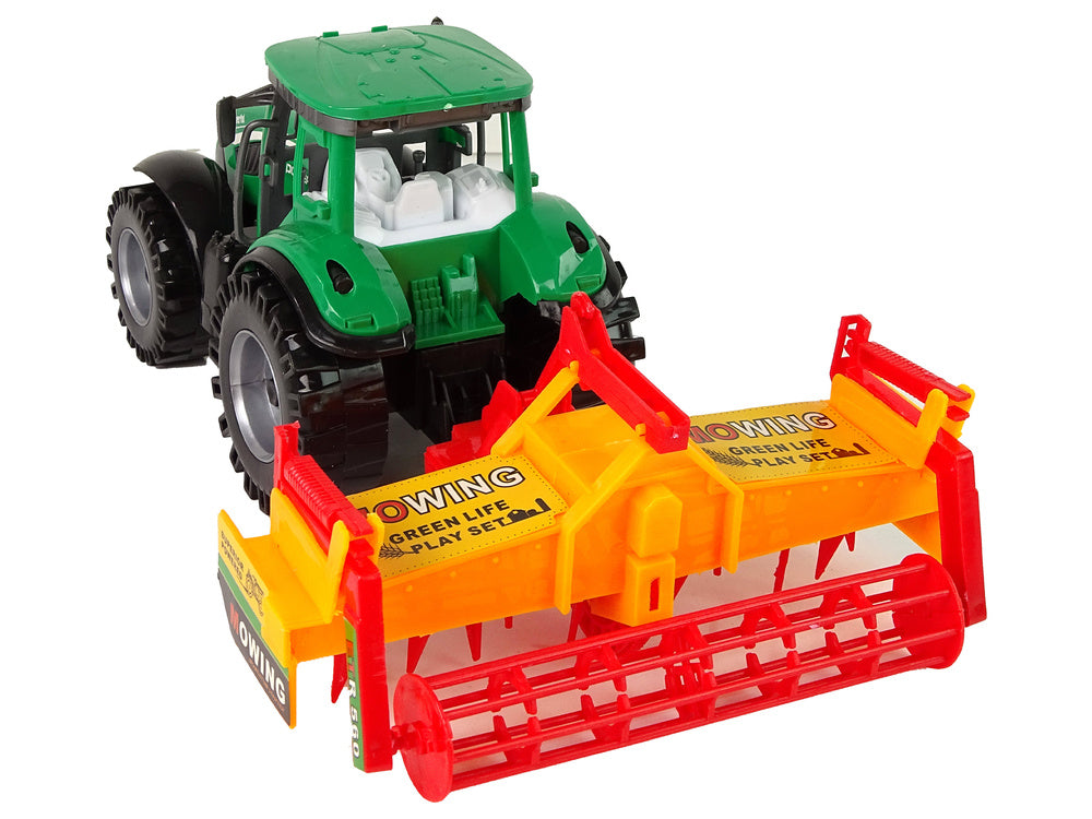 Dětský traktor s kultivátorem na setrvačník zelený