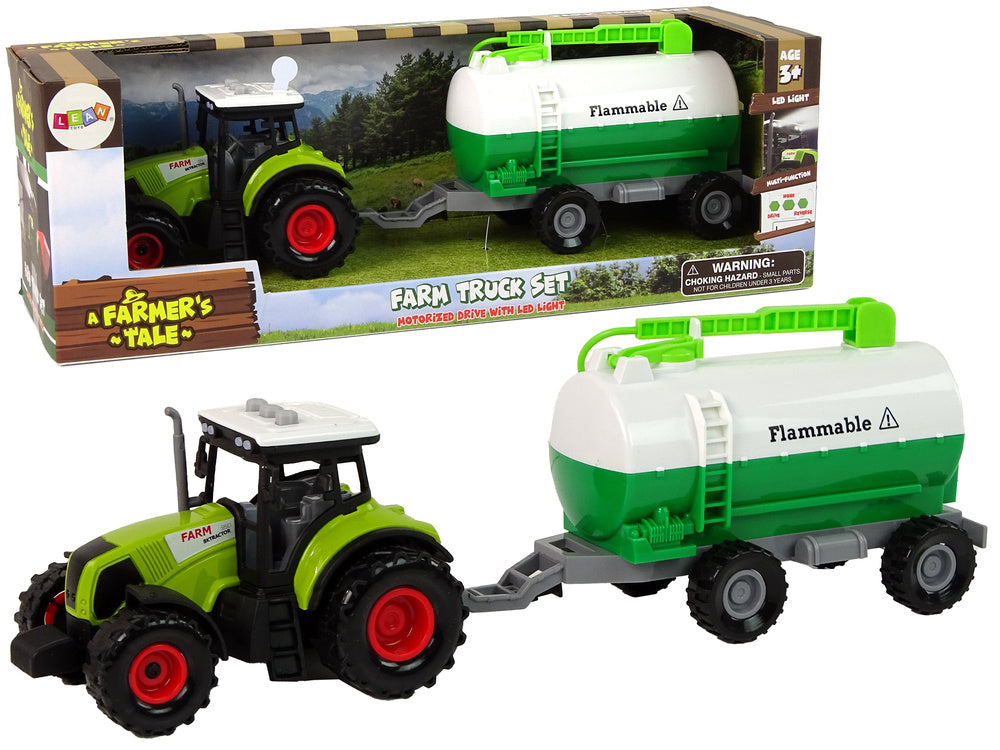 Dětský traktor s přívěsem cisternou – se zvuky | zelený