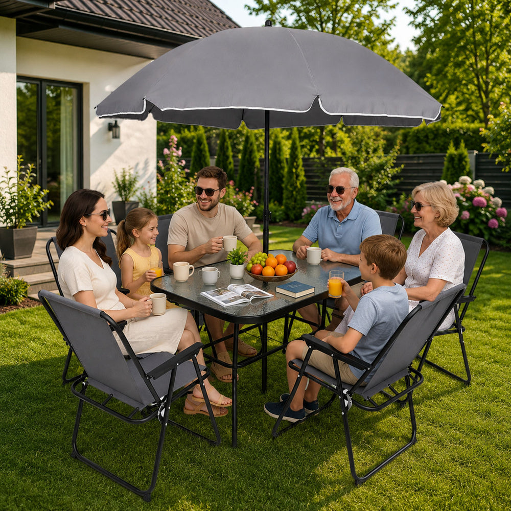 Dětský zahradní nábytek s deštníkem – stůl a židle pro balkon