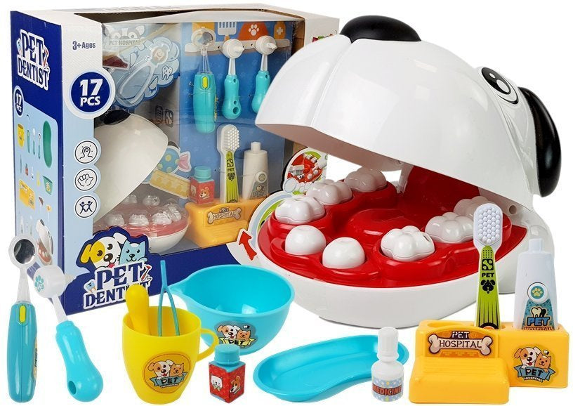 Dětský zubařský set s pejskem nářadí a pastou na zuby