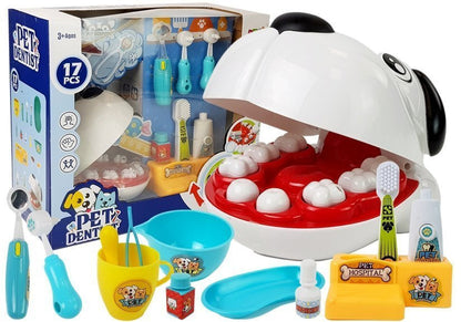 Dětský zubařský set s pejskem nářadí a pastou na zuby