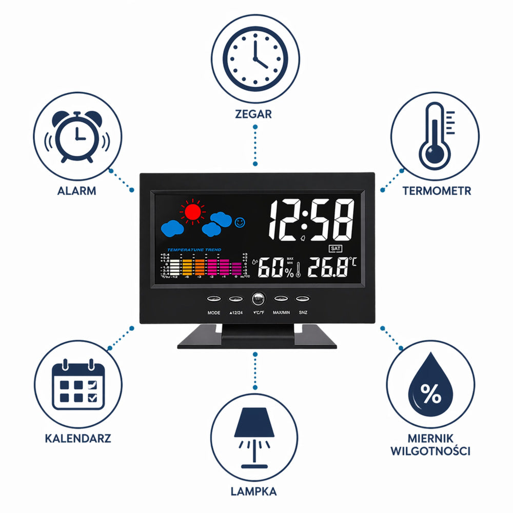 Digitální hodiny s teploměrem a vlhkoměrem – LED meteorologická stanice