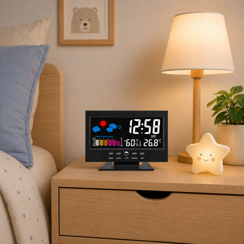 Digitální hodiny s teploměrem a vlhkoměrem – LED meteorologická stanice