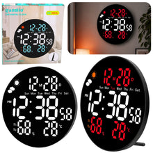 Digitální LED nástěnné hodiny s teploměrem a budíkem – 25 cm