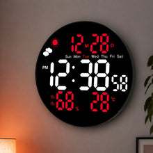 Digitální LED nástěnné hodiny s teploměrem a budíkem – 25 cm