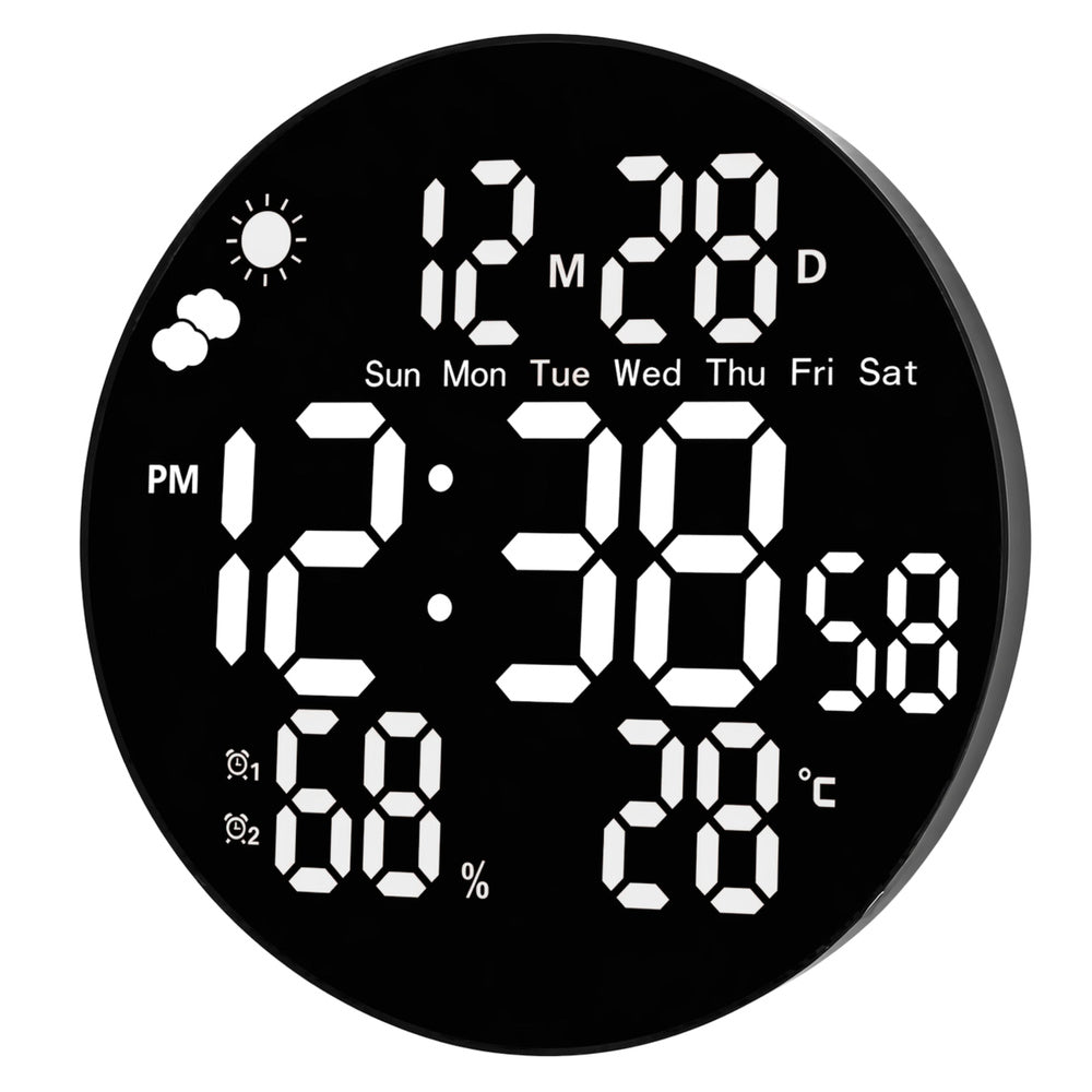 Digitální LED nástěnné hodiny s teploměrem a budíkem – 25 cm