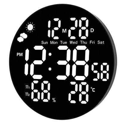 Digitální LED nástěnné hodiny s teploměrem a budíkem – 25 cm