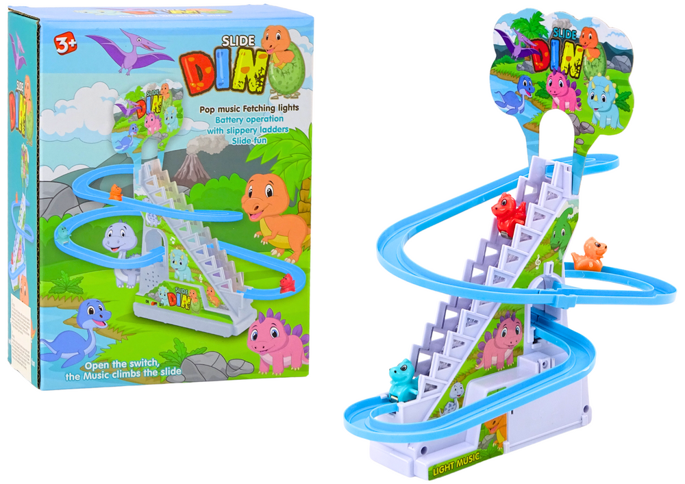 Dinosauří dráha se skluzavkou a schodky – se světly a zvuky