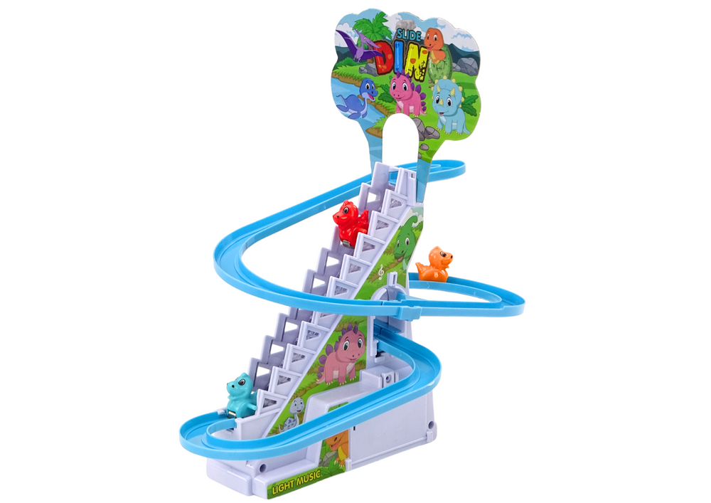 Dinosauří dráha se skluzavkou a schodky – se světly a zvuky