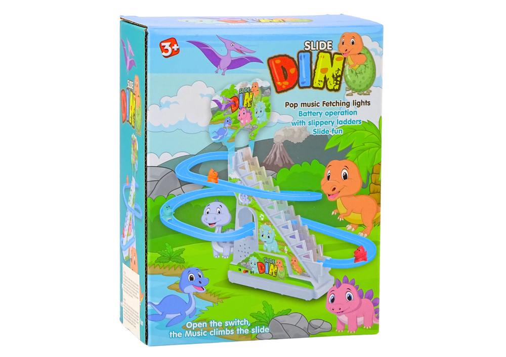 Dinosauří dráha se skluzavkou a schodky – se světly a zvuky