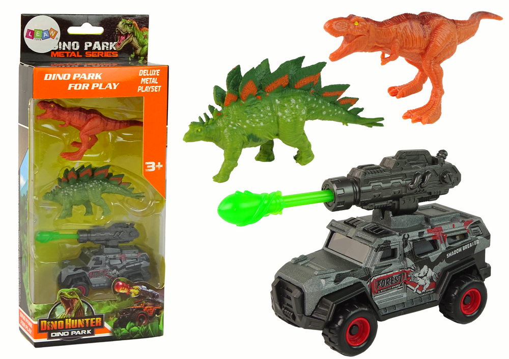 Dinosauří figurky s terénním vozidlem – hračky zelené