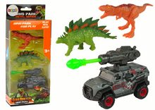 Dinosauří figurky s terénním vozidlem – hračky zelené