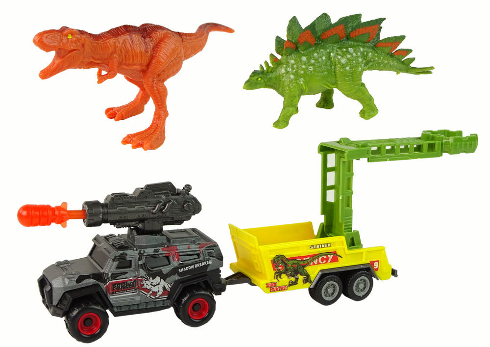 Dinosauří sada auto s raketou – s přívěsem a klecí