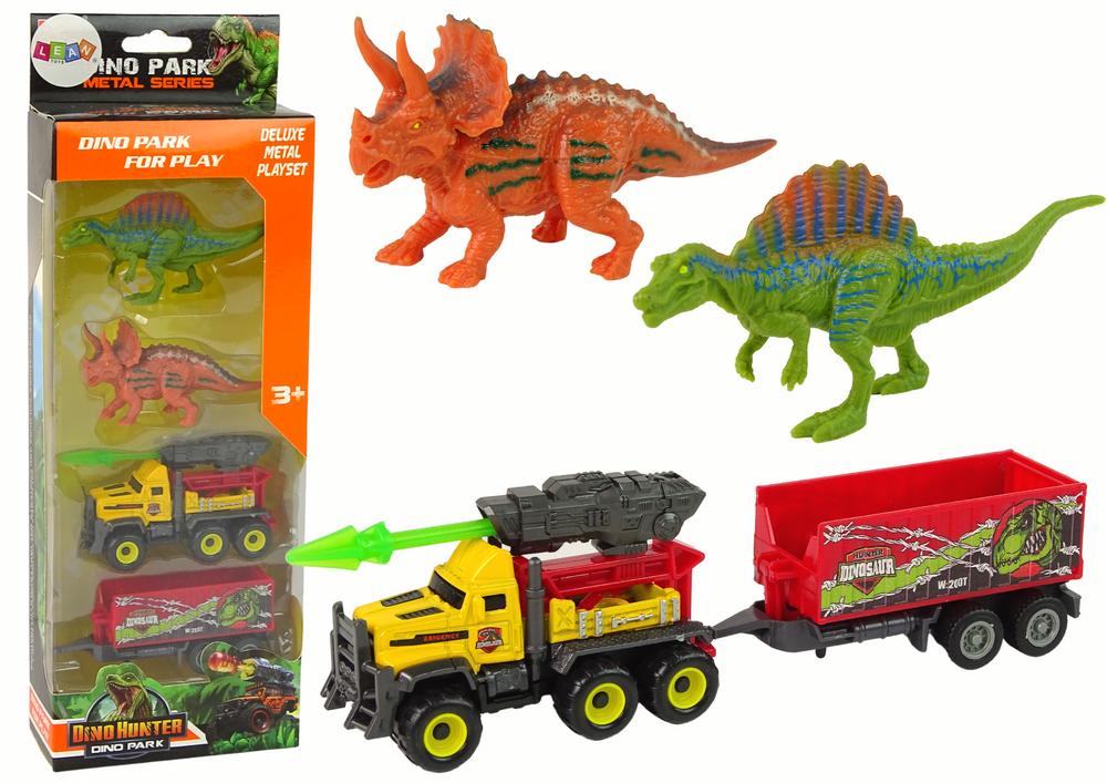 Dinosauří sada auto s raketou – s přívěsem žluté