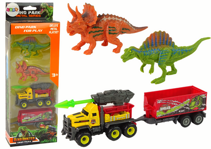 Dinosauří sada auto s raketou – s přívěsem žluté