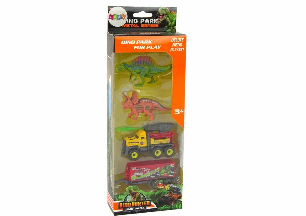 Dinosauří sada auto s raketou – s přívěsem žluté
