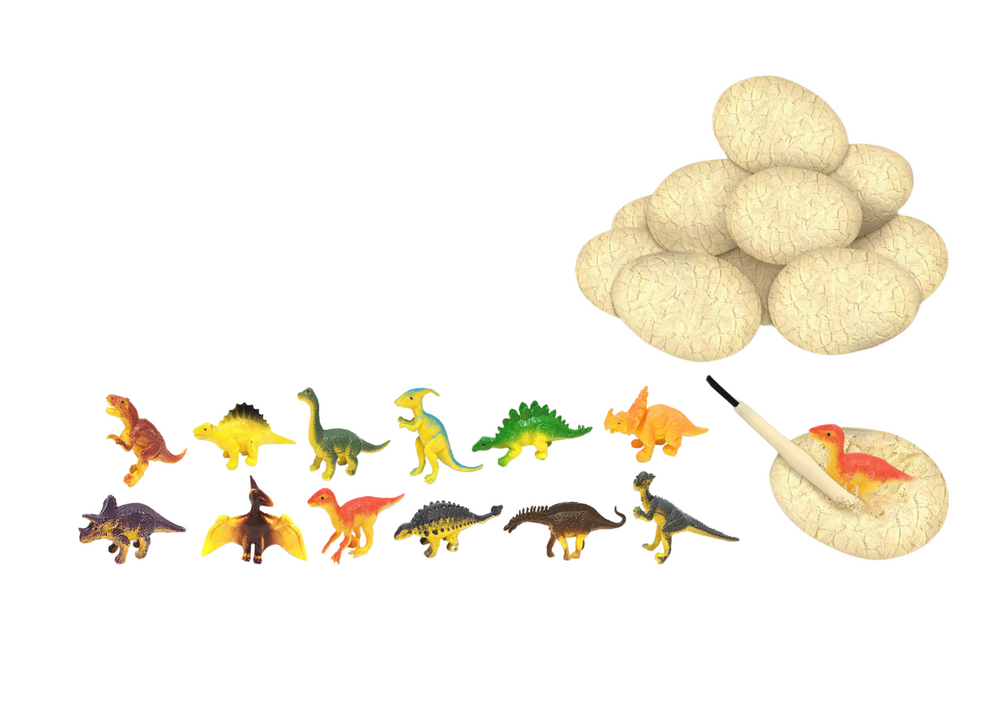 Dinosauří vejce s figurkami a desková hra 12 ks s nástroji