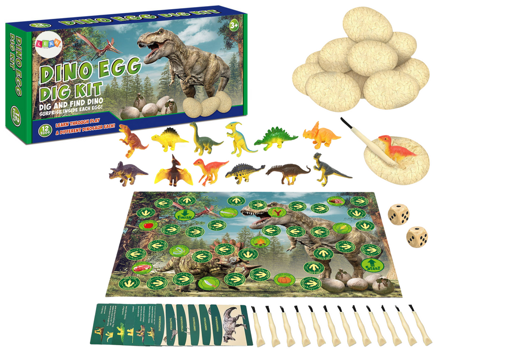 Dinosauří vejce s figurkami a desková hra 12 ks s nástroji