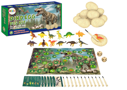 Dinosauří vejce s figurkami a desková hra 12 ks s nástroji