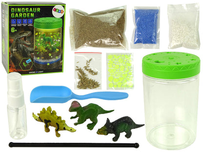 Dinosauří zahrada ve sklenici se světlem a svítícími samolepkami