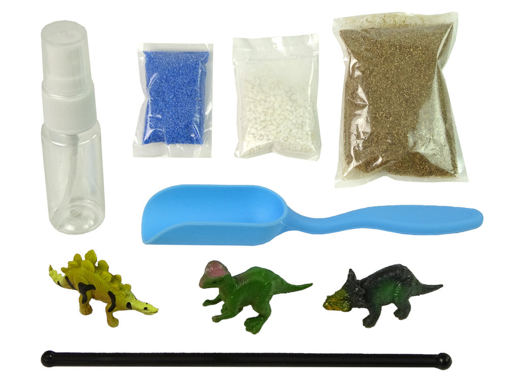 Dinosauří zahrada ve sklenici se světlem a svítícími samolepkami