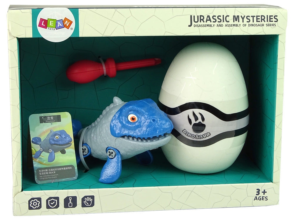 Dinosaurus Mosasaurus s vajíčkem DIY šroubovák modrý