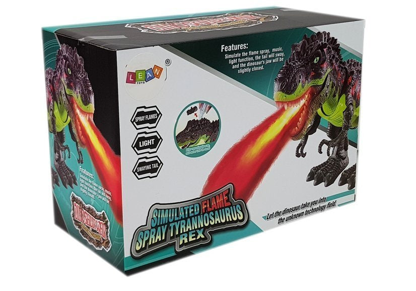 Dinosaurus na baterie s vajíčky a ohnivým dechem zelený