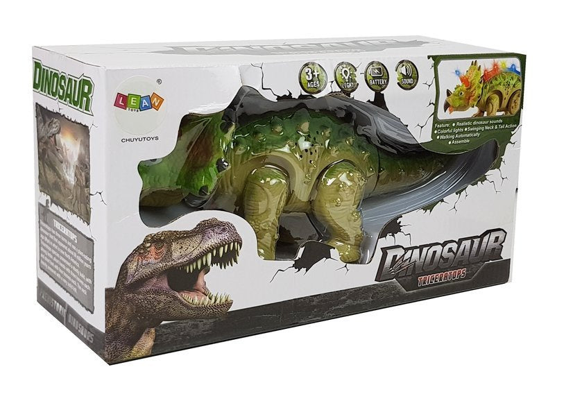 Dinosaurus na baterie Triceratops se zvuky a světly zelený