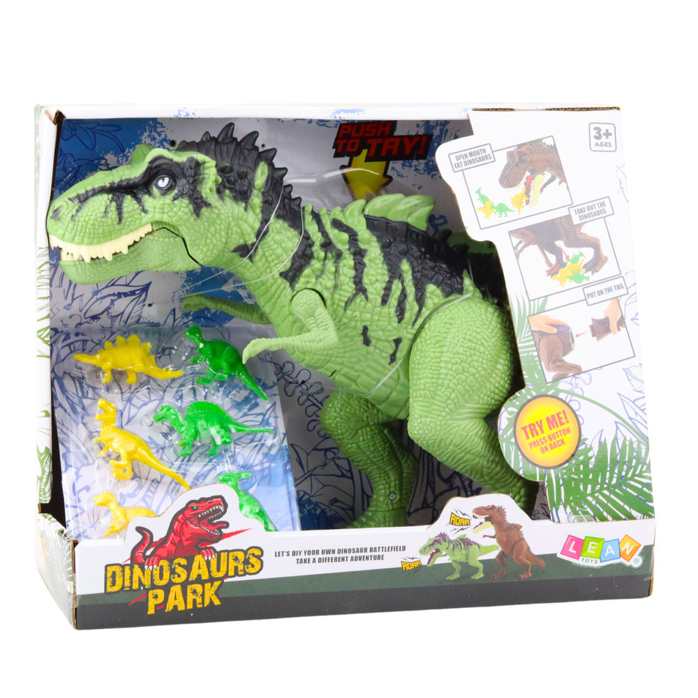 Dinosaurus se zvuky a malými figurkami pohyblivý zelený