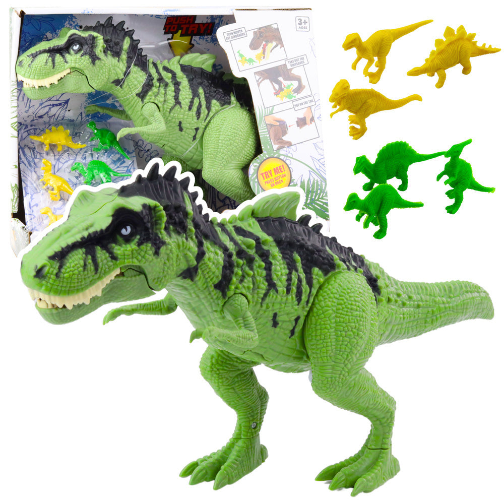 Dinosaurus se zvuky a malými figurkami pohyblivý zelený