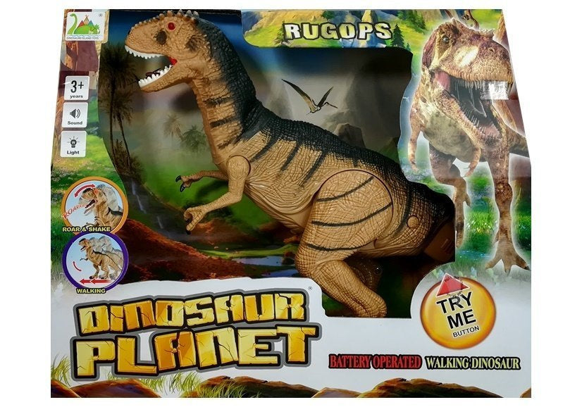 Dinosaurus Tyrannosaurus se pohybuje řve a svítí očima