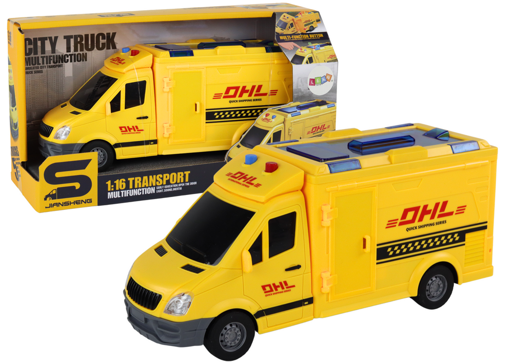 Dodávkové auto 1:16 – třecí pohon světla zvuky | žluté