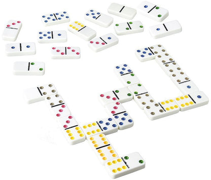Domino logická hra kovové balení 28 kostek barevné tečky