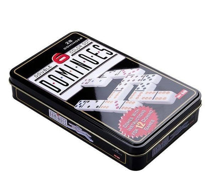 Domino logická hra kovové balení 28 kostek barevné tečky