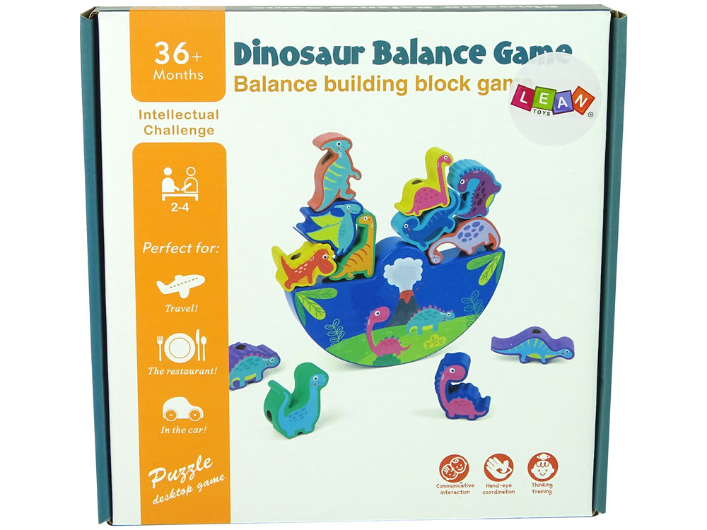 Dřevěná balanční hra s dinosaury 12 ks figurek na základně