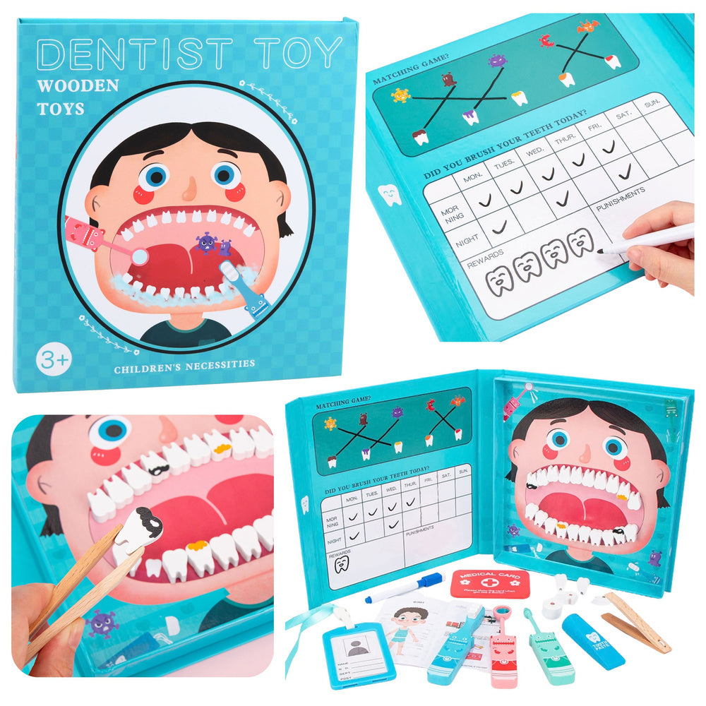Dřevěná dentistní souprava s magnetickou knihou pro děti