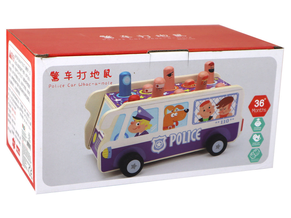 Dřevěná hra na postřeh policejní autobus s kladívky