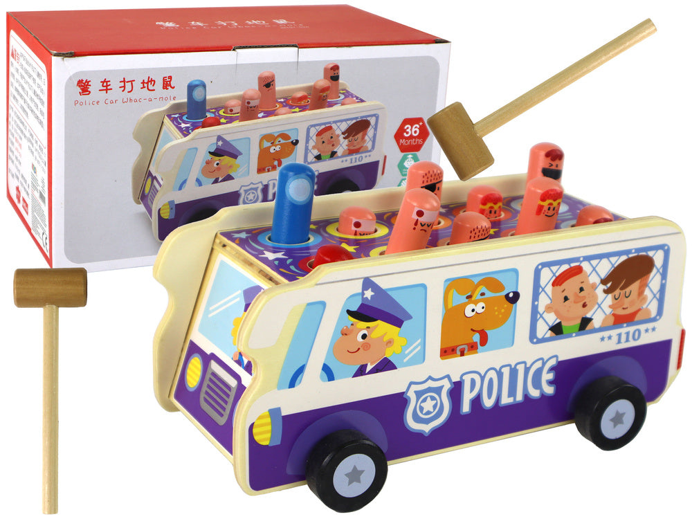 Dřevěná hra na postřeh policejní autobus s kladívky