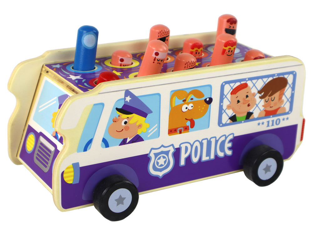 Dřevěná hra na postřeh policejní autobus s kladívky
