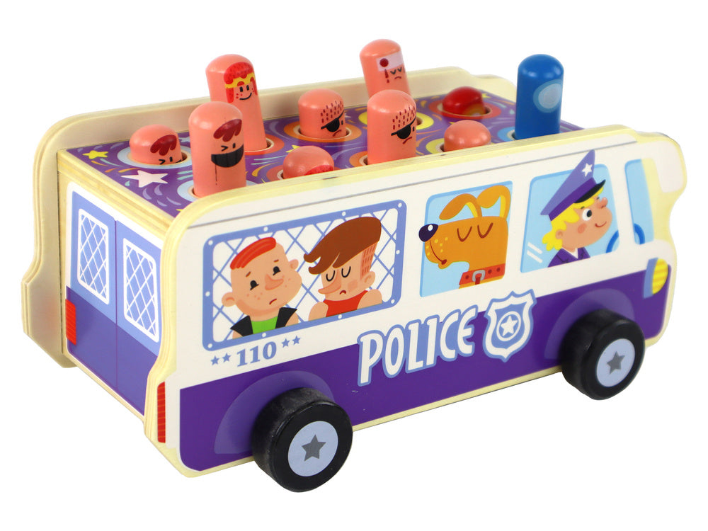 Dřevěná hra na postřeh policejní autobus s kladívky