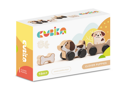 Dřevěná hračka chytrý pejsek – s přívěsem a štěnětem