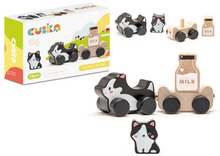 Dřevěná hračka kočka s přívěsem – s mlékem | Cubika 15450