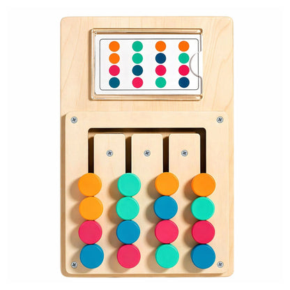 Dřevěná logická hra – barevné puzzle karty se vzory 12 ks