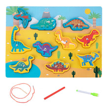Dřevěná magnetická skládačka dinosauři se šňůrkou a magnetickým kolíkem