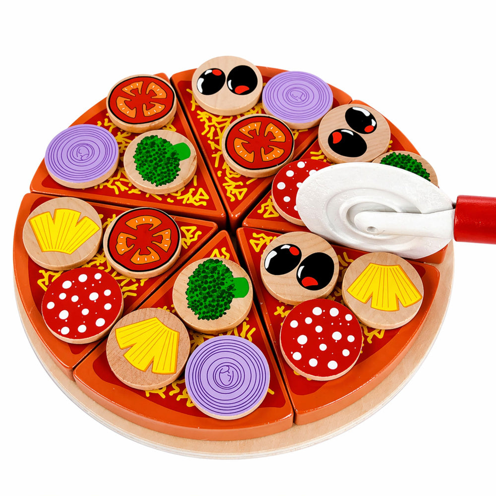 Dřevěná pizza na krájení se suchým zipem a prkénkem – 3+