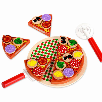 Dřevěná pizza na krájení se suchým zipem a prkénkem – 3+