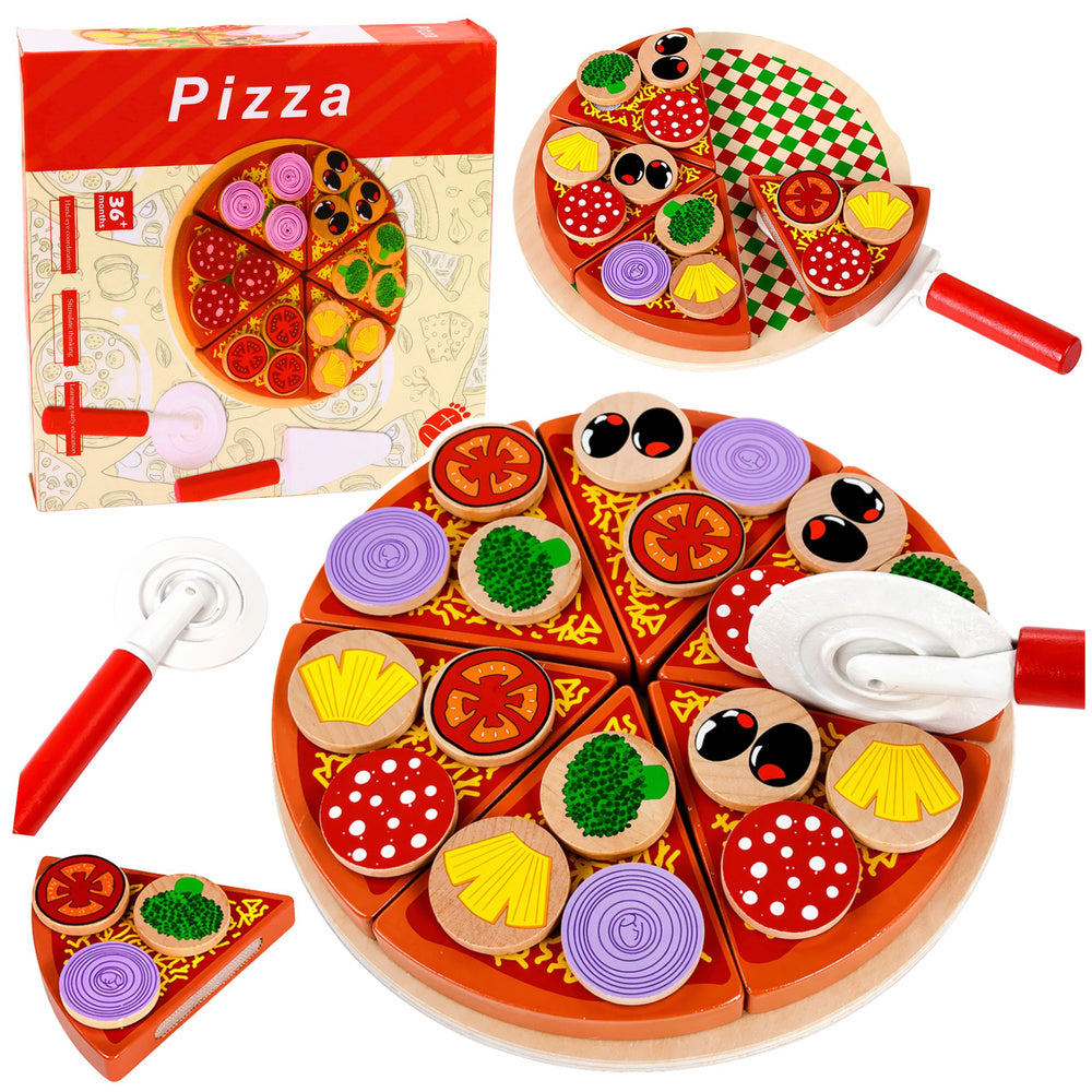 Dřevěná pizza na krájení se suchým zipem a prkénkem – 3+