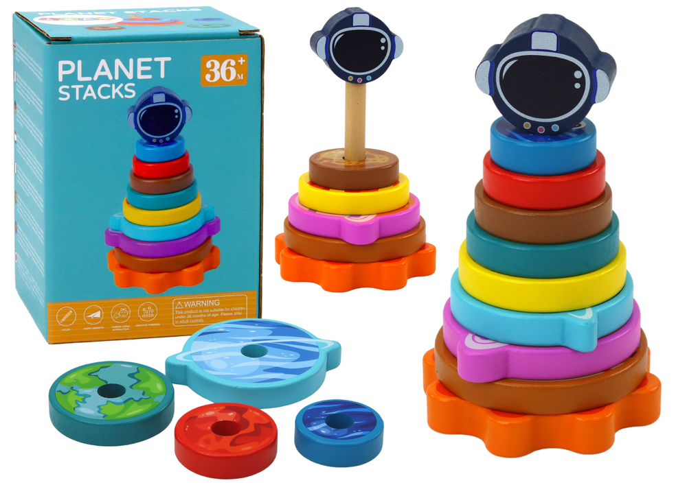 Dřevěná pyramida kosmos s planetami – 10 dílů | kosmonautem