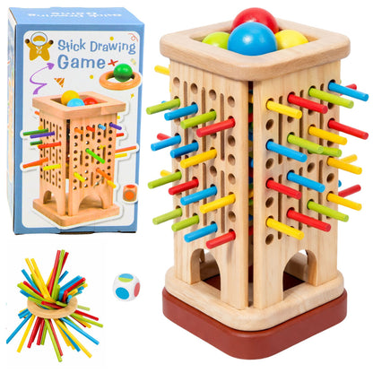 Dřevěná vzdělávací hra Věž s kolíky a kuličkami – 37 dílů